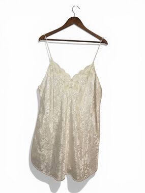Vintage Deena Lace Trim Satin Chemise Slip - White